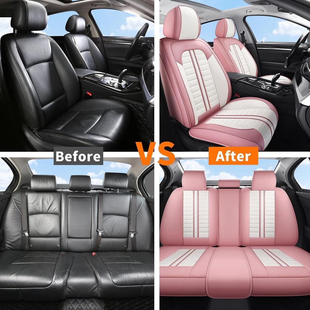 Waterproof Seat Covers Full Set Pink White Sporty Style Universal