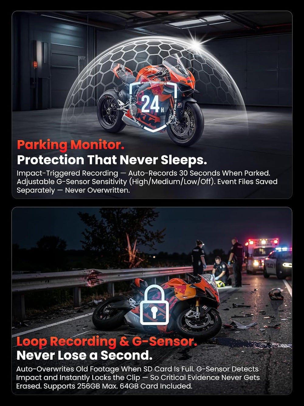 AKEEYO 730Pro 4K Motorcycle & Bike Dash Cam, IMX678 Night Vision, 146° Wi...