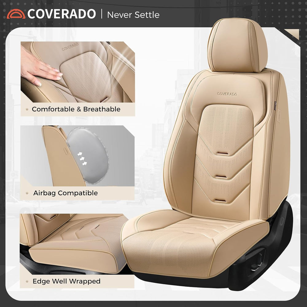 Coverado Car Seat Cover Full Set, Front and Rear Seat Cover for Car, Leather ...