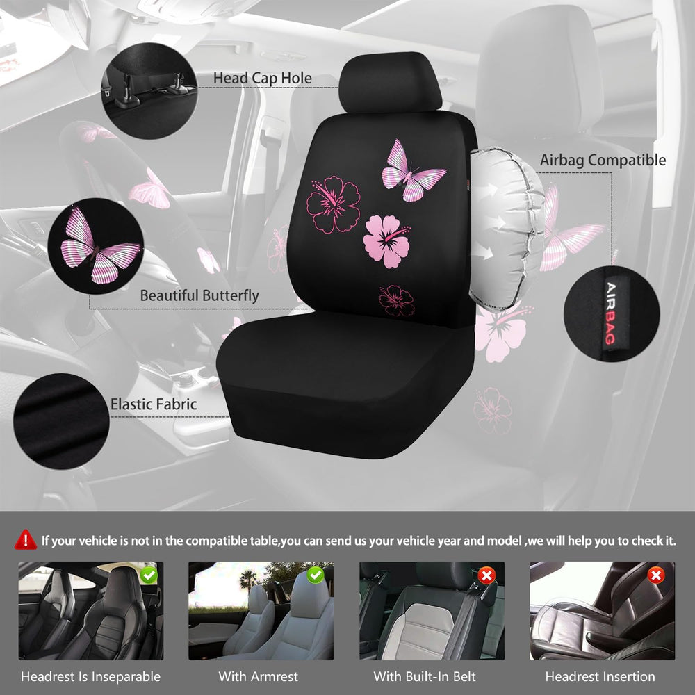 CAR PASS Universal Cloth Butterfly Car Seat Covers Full Set, Embroidered Flow...