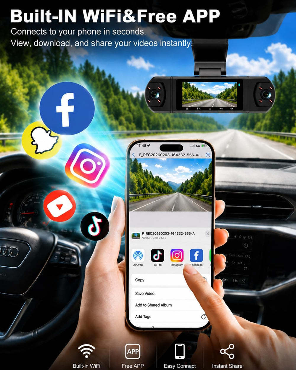 4 Channel Dash Cam, 360° View 3K Front +1080P x3 Left & Right, Dash Camer...