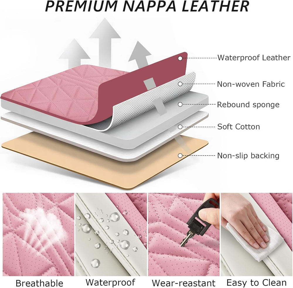 otoez Car Seat Covers Full Set, Nappa Leather Seat Covers for Cars with Lumba...