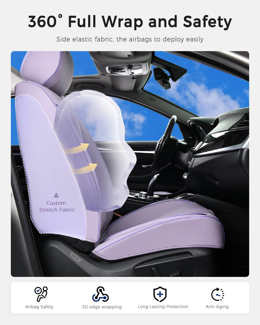 Huidasource Purple Seat Covers, Nappa Leather Car Seat Covers with Lumbar Sup...