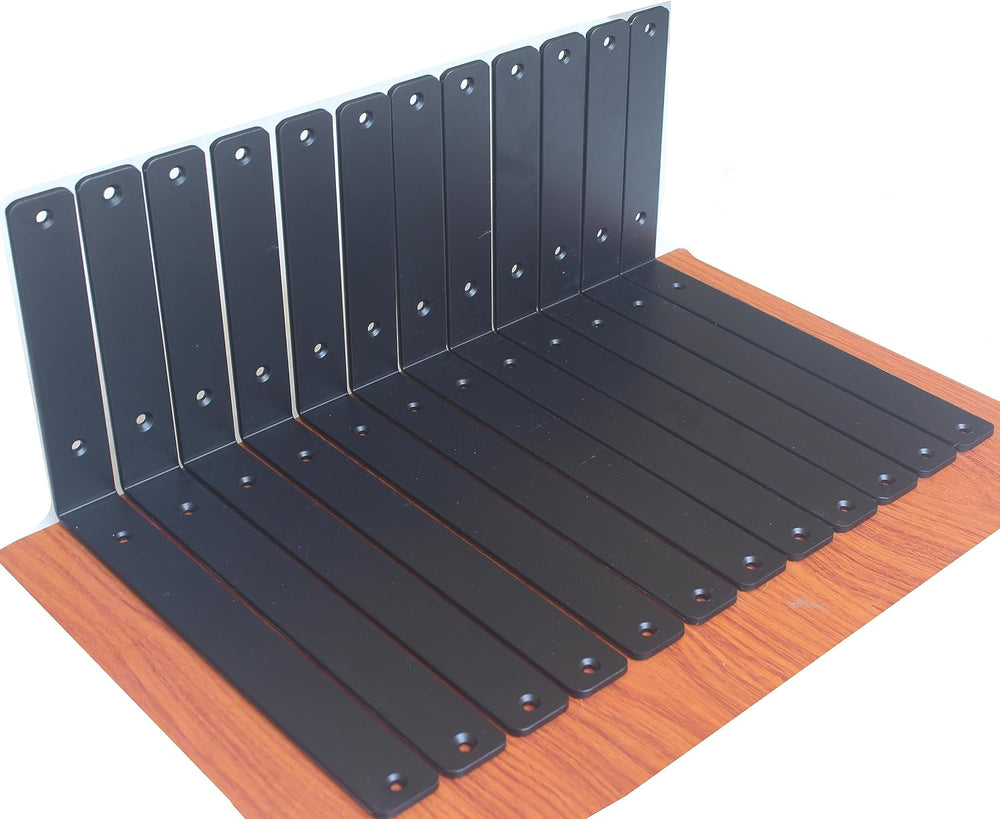 12 Pack - L 12" x H 8" x W1.5, 5mm Thick Black L Shelf Bracket, Iro...