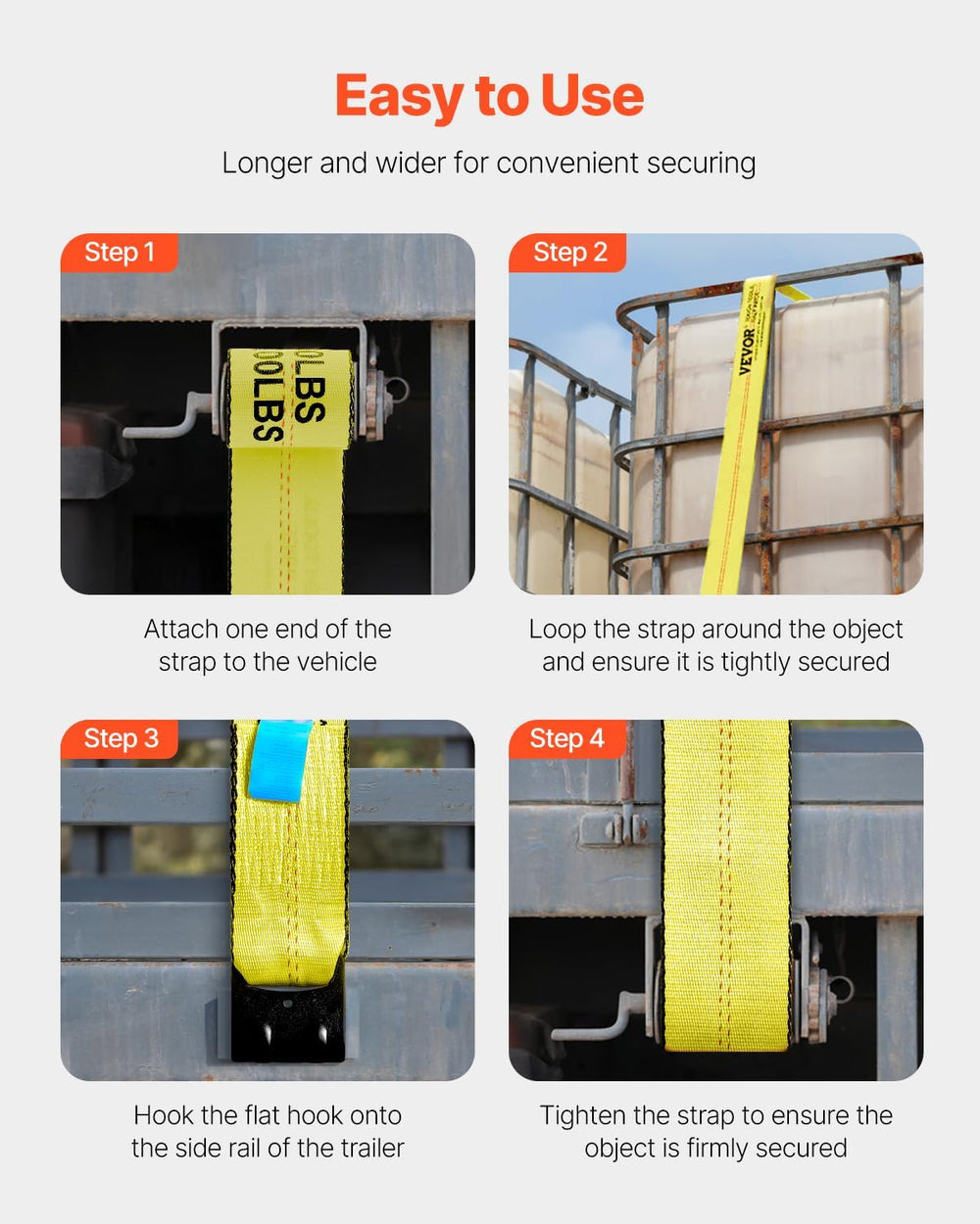 VEVOR Truck Straps, 4" x 30' Tie Down w/Flat Hooks 18,000lbs Break S...