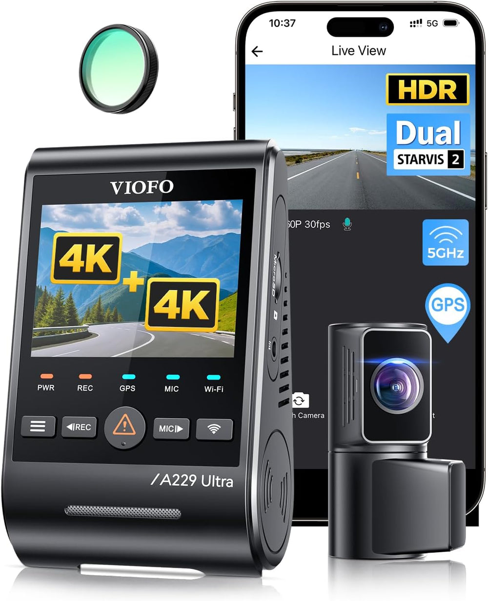VIOFO A229 Ultra 2CH Dash Cam Front and Rear, Dual 4K Dashcam HDR with GPS