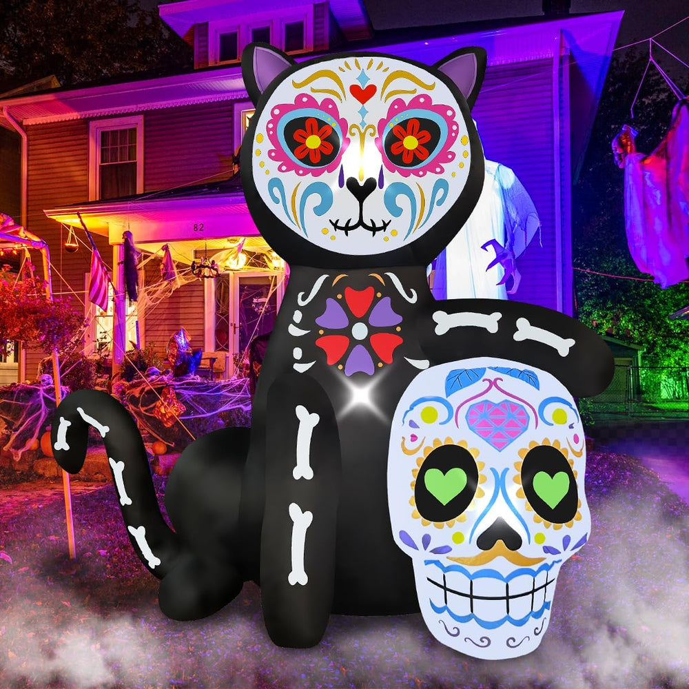 BLOWOUT FUN 5FT Halloween Inflatable Black Cat Skeleton Yard Decor