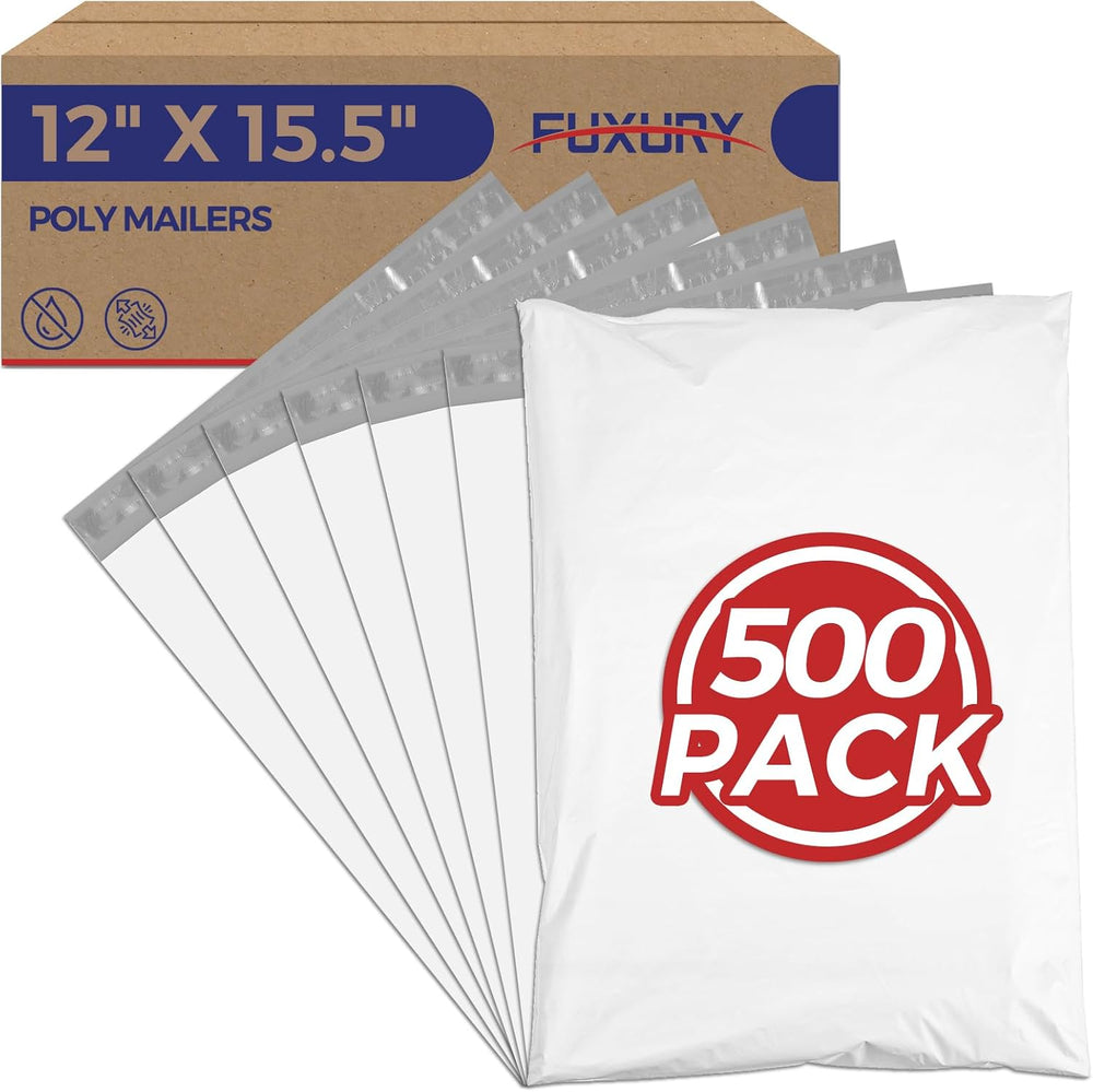 Fuxury Poly Mailers 12x15.5" 500 Pack,White Bulk Shipping Bags for Clothing