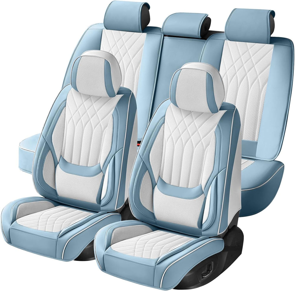 Blue White Car Seat Covers Full Set Universal 5-Seat Full Coverage