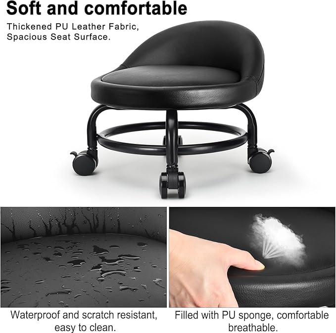 Rolling Stool with Backrest Low Height Rolling Stools, Low Roller Stool Chair
