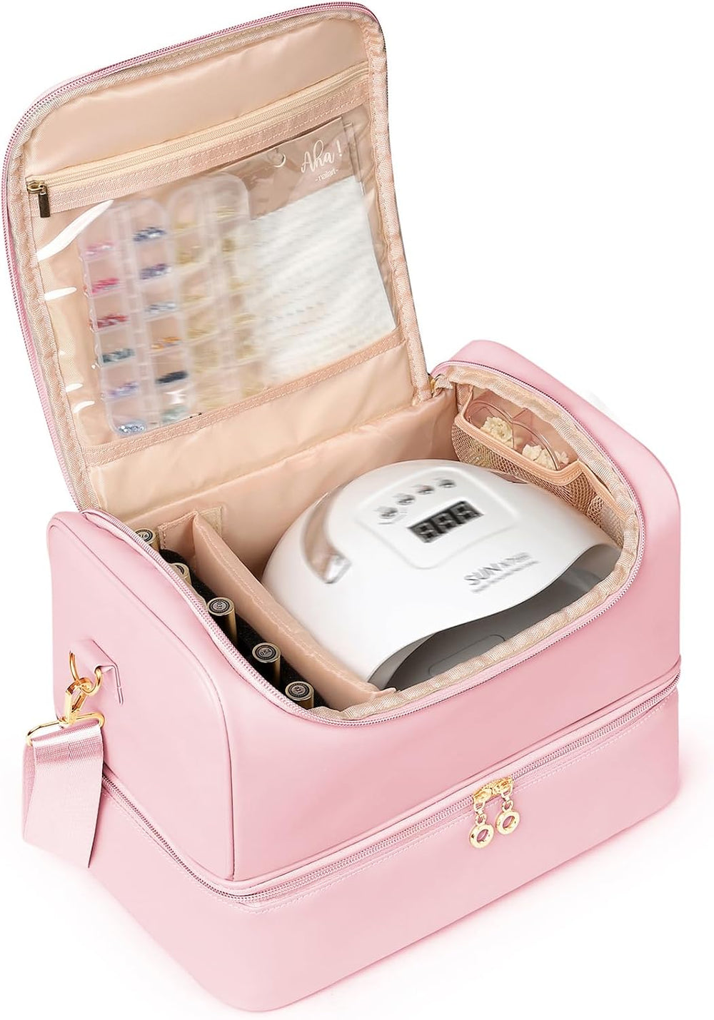 Uross Nail Polish Organizer Bag Holds 50 Bottles Nail Polish, Nail Lamp, Nail...