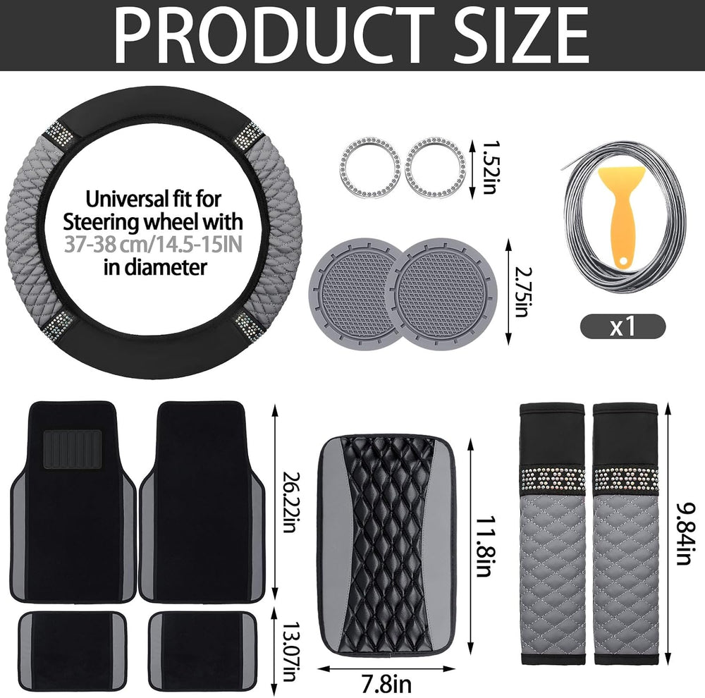 BBTO 43 Pcs Car Accessories Set for Women Front Seats and Rear Bench Polyeste...