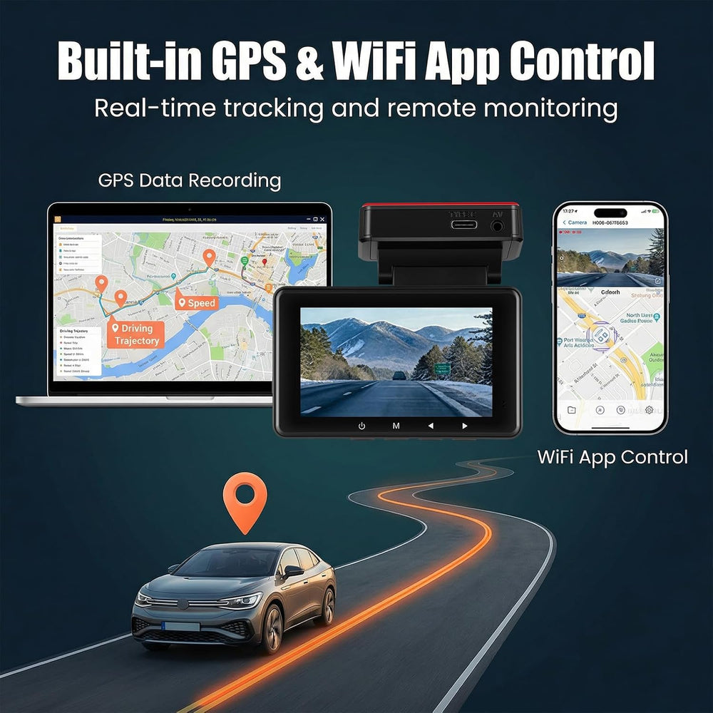 4K Dash Cam Front and Rear, GPS, ADAS, Built-in WiFi, Free 64G Card