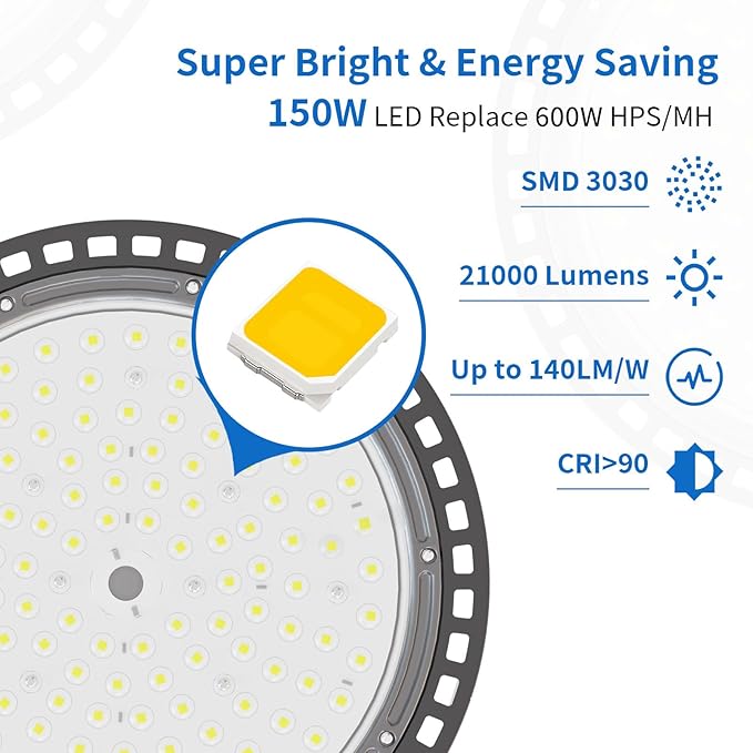 6 Pack UFO LED High Bay Light 150W, 21000 LM, 5000K