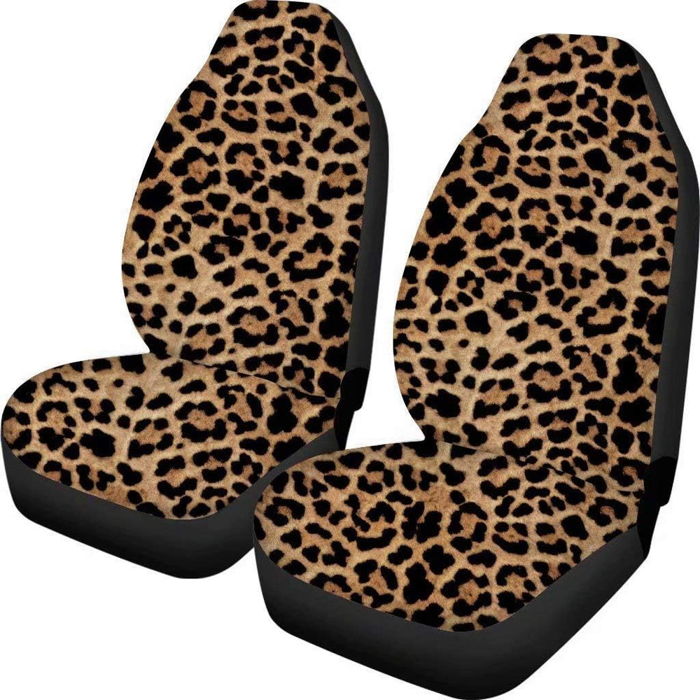 Dellukee Car Seat Cover Leopard Print Cute Soft Universal 2pc Front Car Seat ...