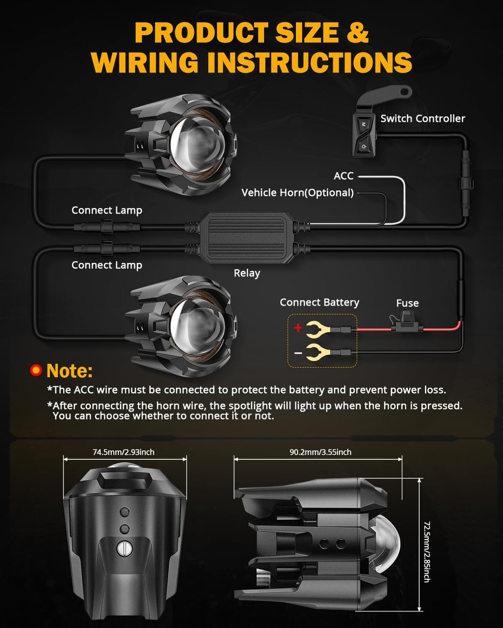 Auxbeam MT8S Series Motorcycle Auxiliary Lights Fog Lights Driving Lights
