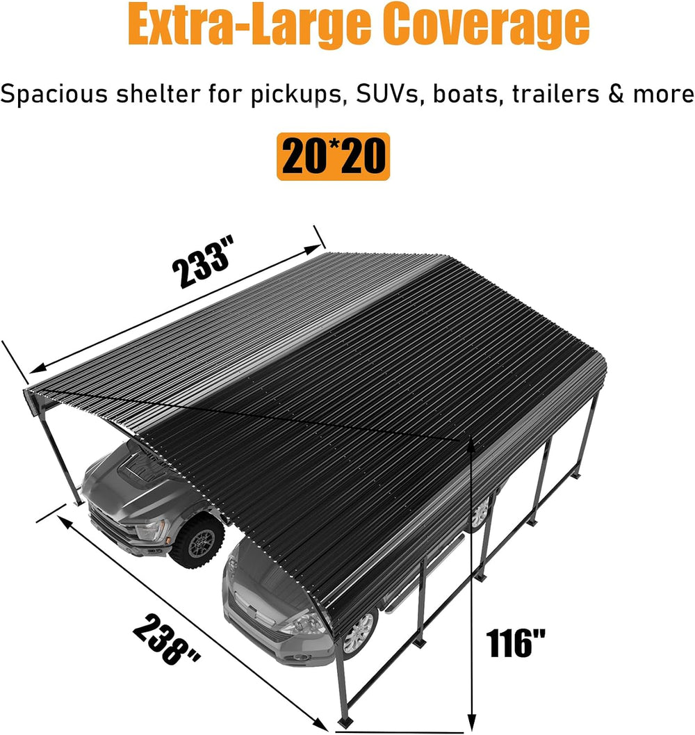 MNLR 20x20 FT Heavy Duty Metal Carport with Galvanized Steel