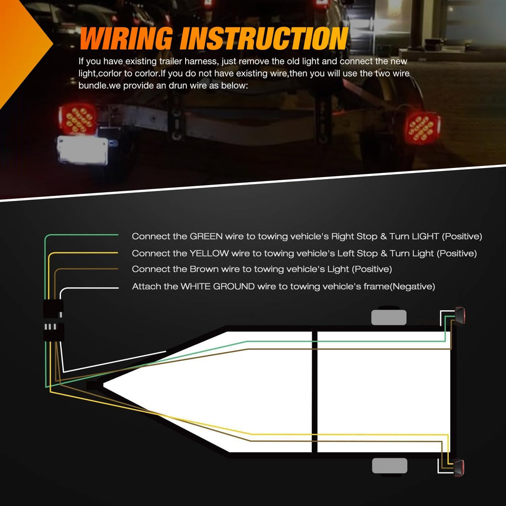 Nilight Square LED Trailer Light Kit 2PCS Stop Turn Tail Side Marker Light
