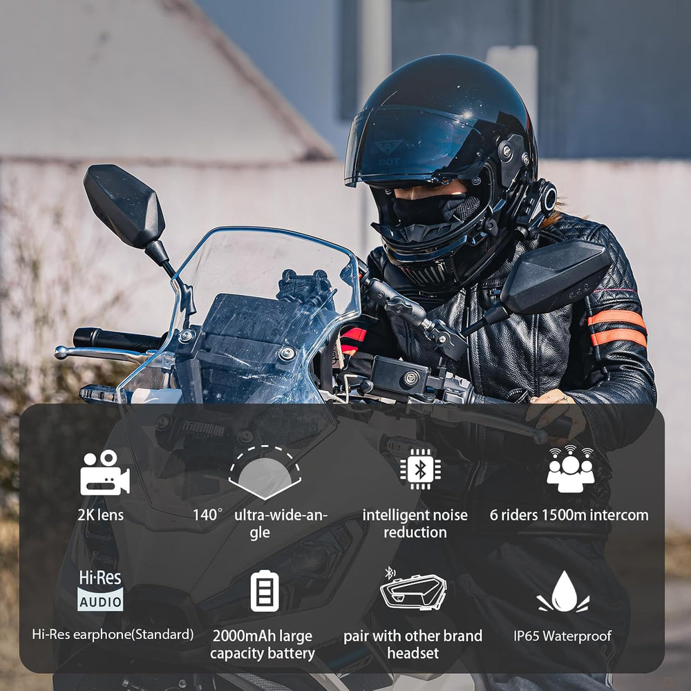 FreedConn Motorcycle Bluetooth Headset with Camera 2K Hi-Res 360°Shooting 6 R...