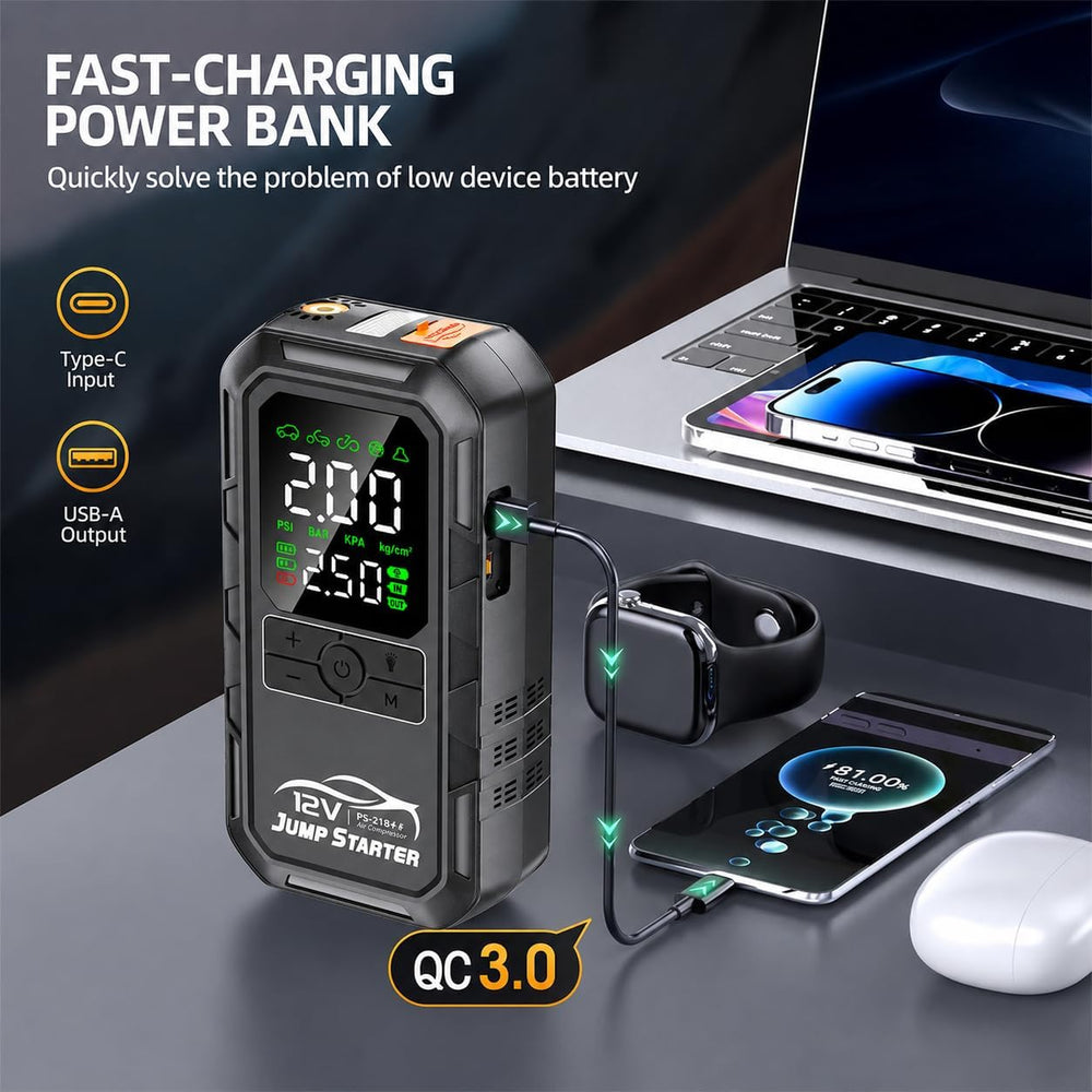 10-in-1 Car Battery Jump Starter with Air Compressor 8000A 160PSI Portable Ca...