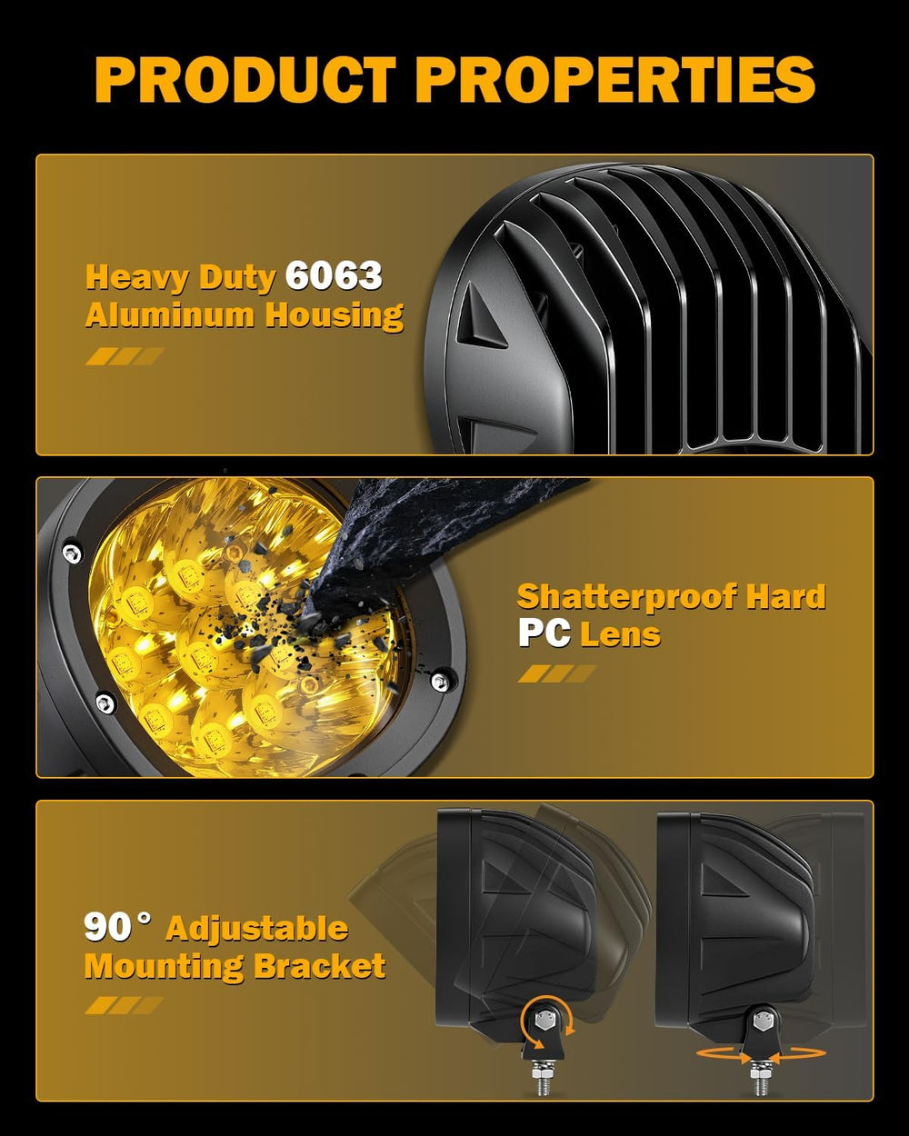 Auxbeam 4 Inch 90W LED Amber Driving Pods, P4 Series Spot Beam Ditch Lights