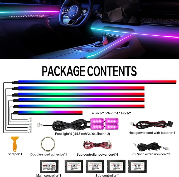 WEBUPAR Dreamcolor Acrylic Interior Car Lights, 10 in 1 LED Strip Lights