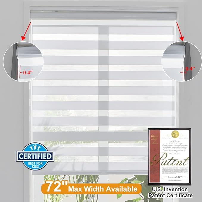Persilux Cordless Zebra Blinds for Indoor Windows, Free-Stop Zebra Blinds