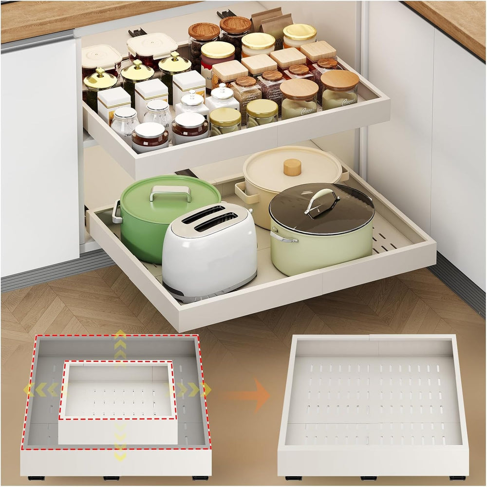 2Pc Pull out Cabinet Organizer,14"-21"W,17"-24"D,Expandable