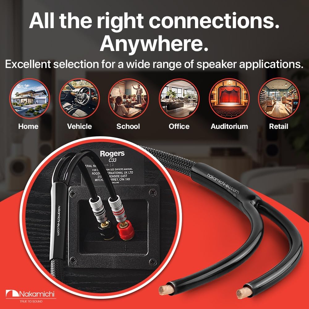 Nakamichi 24k Gold Plated Banana Plugs with 14 AWG Speaker Cable 99.9% OFC