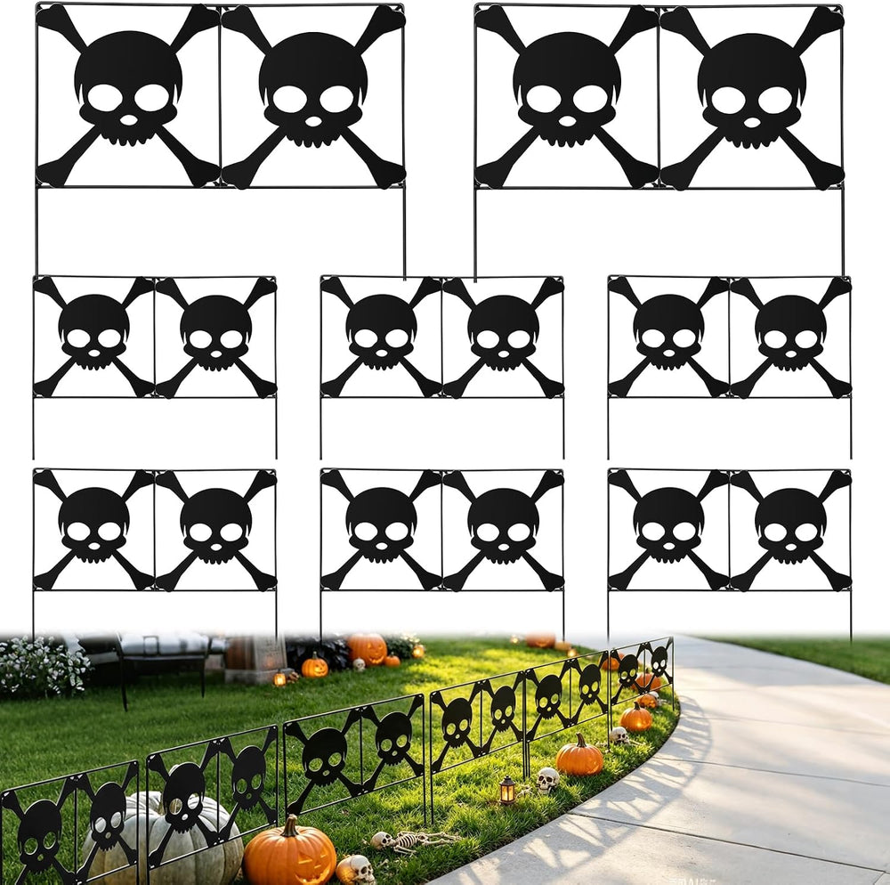 8Pcs Metal Halloween Skeleton Fence Panels 15.7x12.6'' Graveyard Yard...