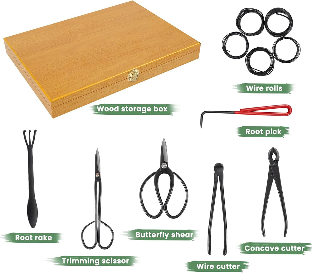 SOLIGT 12-Piece Bonsai Tools Set With Wood Box, Gift For Men Women
