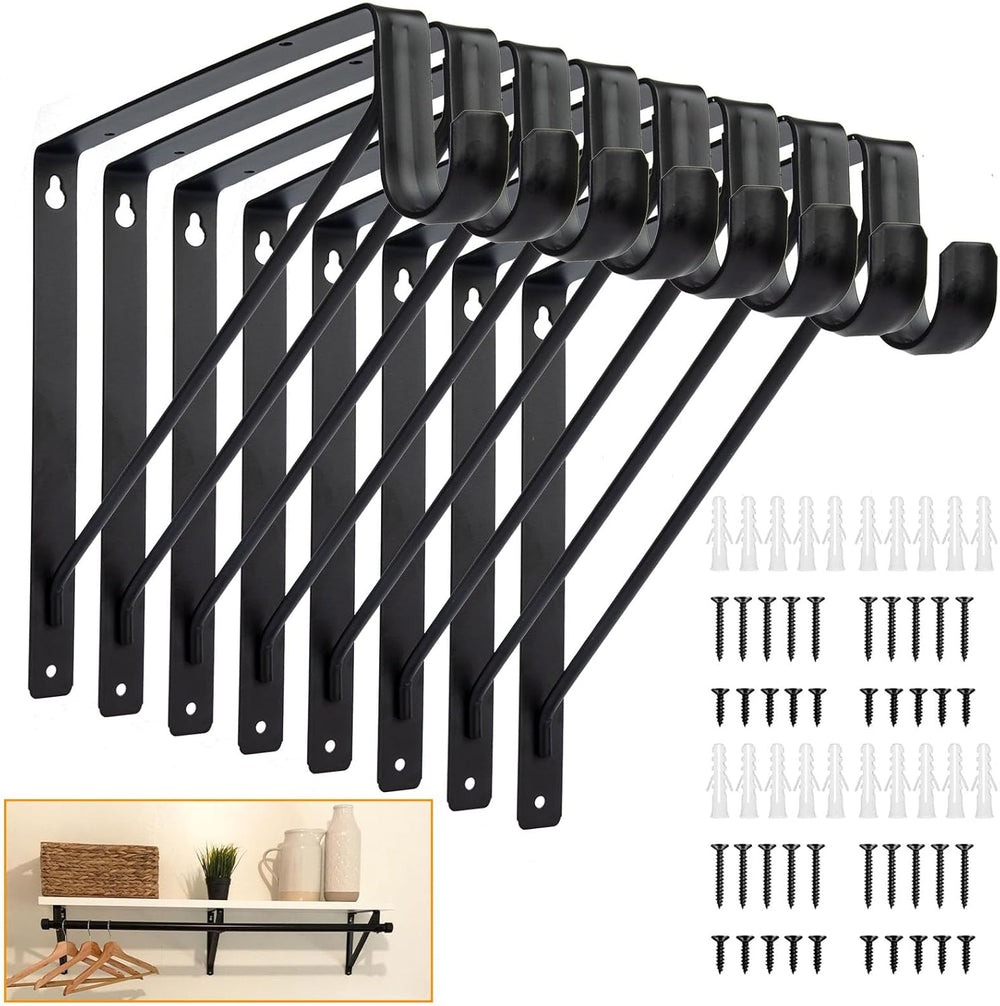 8 Pack Heavy Duty Closet Rod Bracket 11”x11” Closet Shelf & Rod Brackets,...