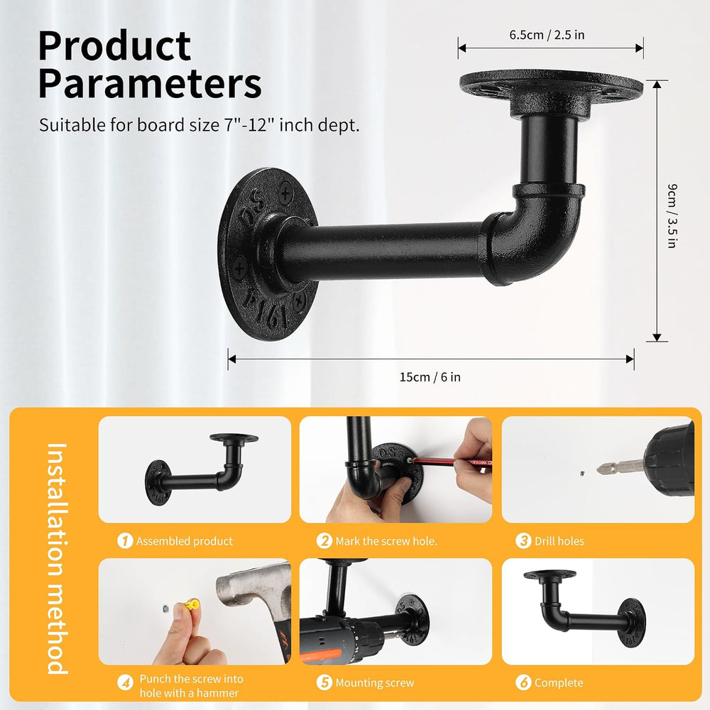 1/2" Pipe Shelf Bracket，Wall Mounted Floating Shelf Bracket, Steam Punk ...