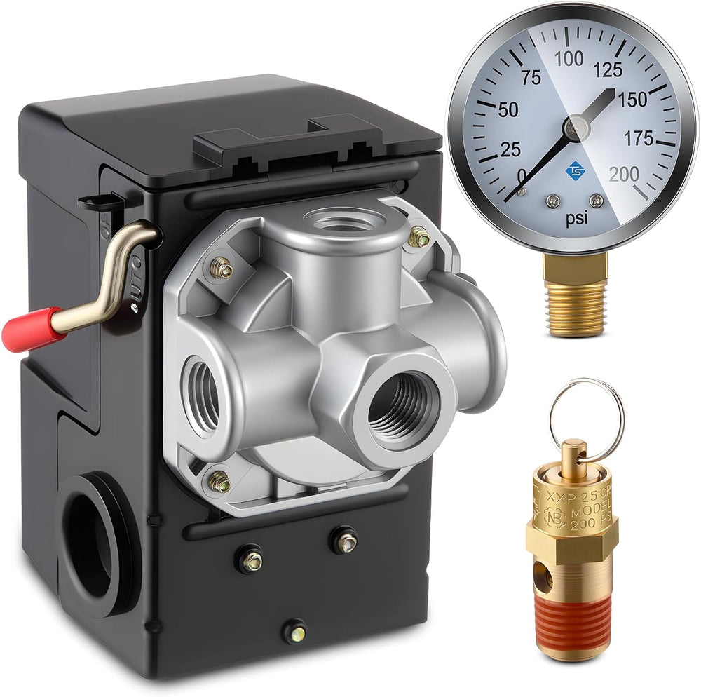 Dreyoo Air Compressor Pressure Switch,135-175 PSI, 4 Port, 20 Amp, 1/4 NPT