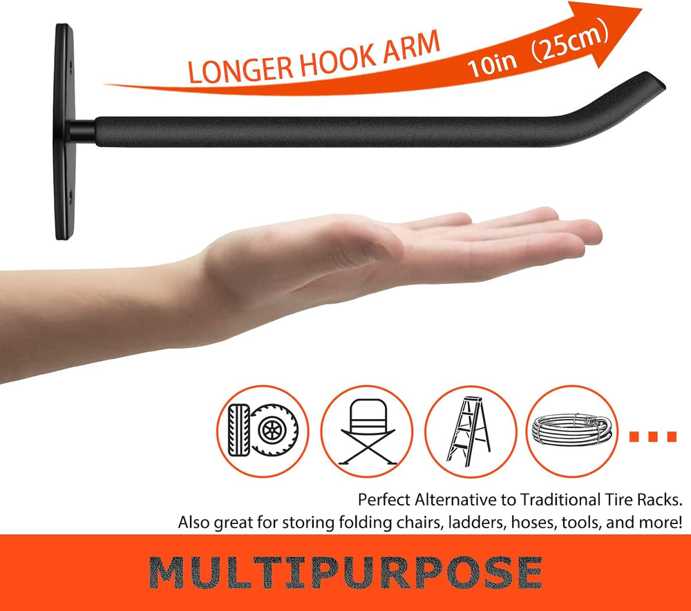 8 Pack 10-Inch Heavy Duty Garage Hooks, Tire Wall Mount, Black