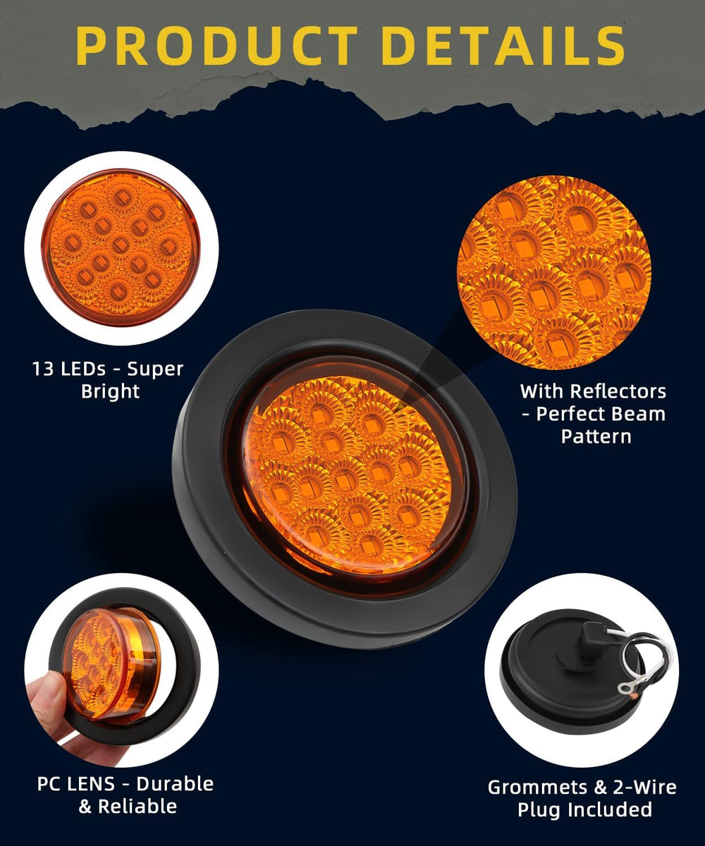 20Pack 2.5" 13 LEDs Round Trailer Marker Lights w/Reflectors, DOT Approv...