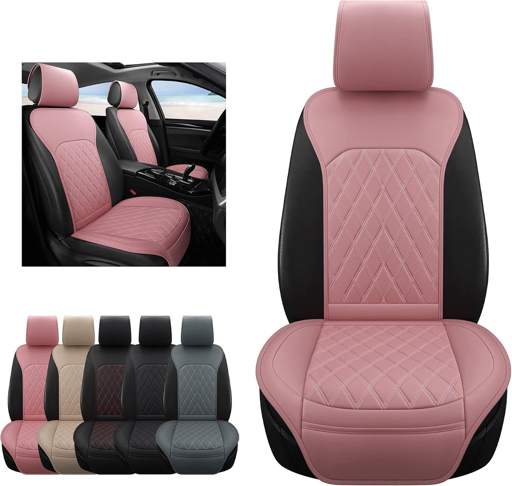 Universal Front Leather Car Seat Covers Pink 2 Pcs Luxury Seat Covers, Anti-S...