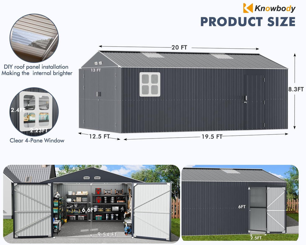 Military-Grade 13x20 FT Heavy Duty Metal Garage Shed Large Building Kits