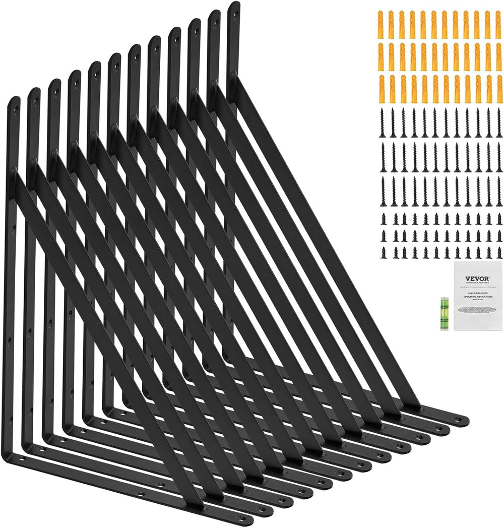 VEVOR Shelf Support, 18x12 in Set of 12, Durable Wall Mount Brackets, 3mm Mat...