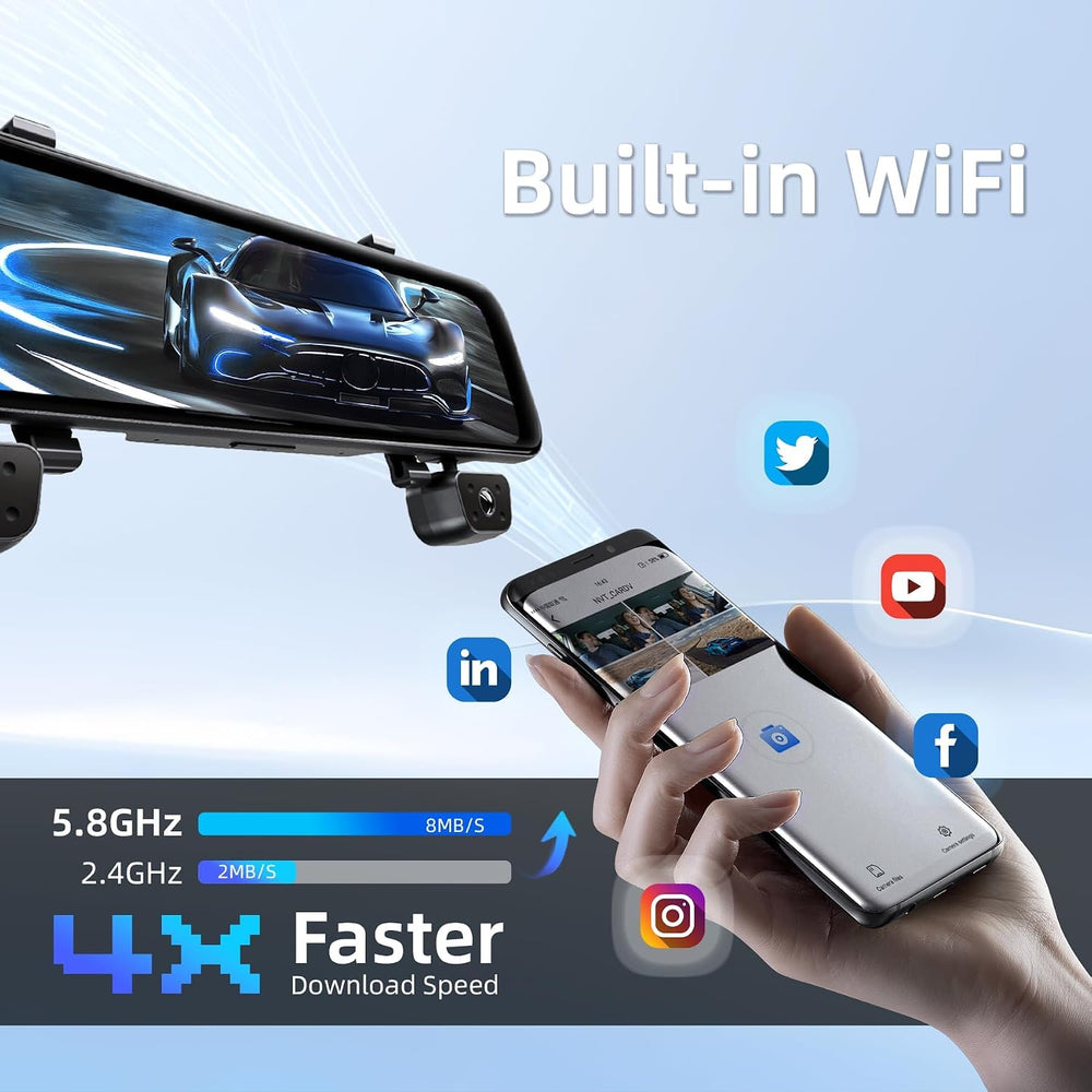 12'' Rear View Mirror Camera,4 Channel Mirror Dash Cam 4K+3x1080P,Das...