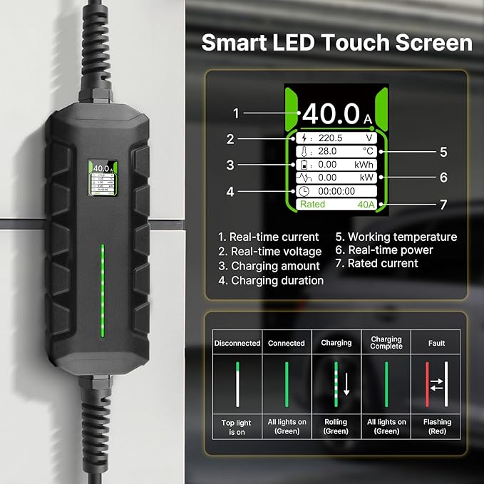 Level 2 EV Charger ETL Certified, 40A 9.6KW Home Charging Station, Plug-in NEMA