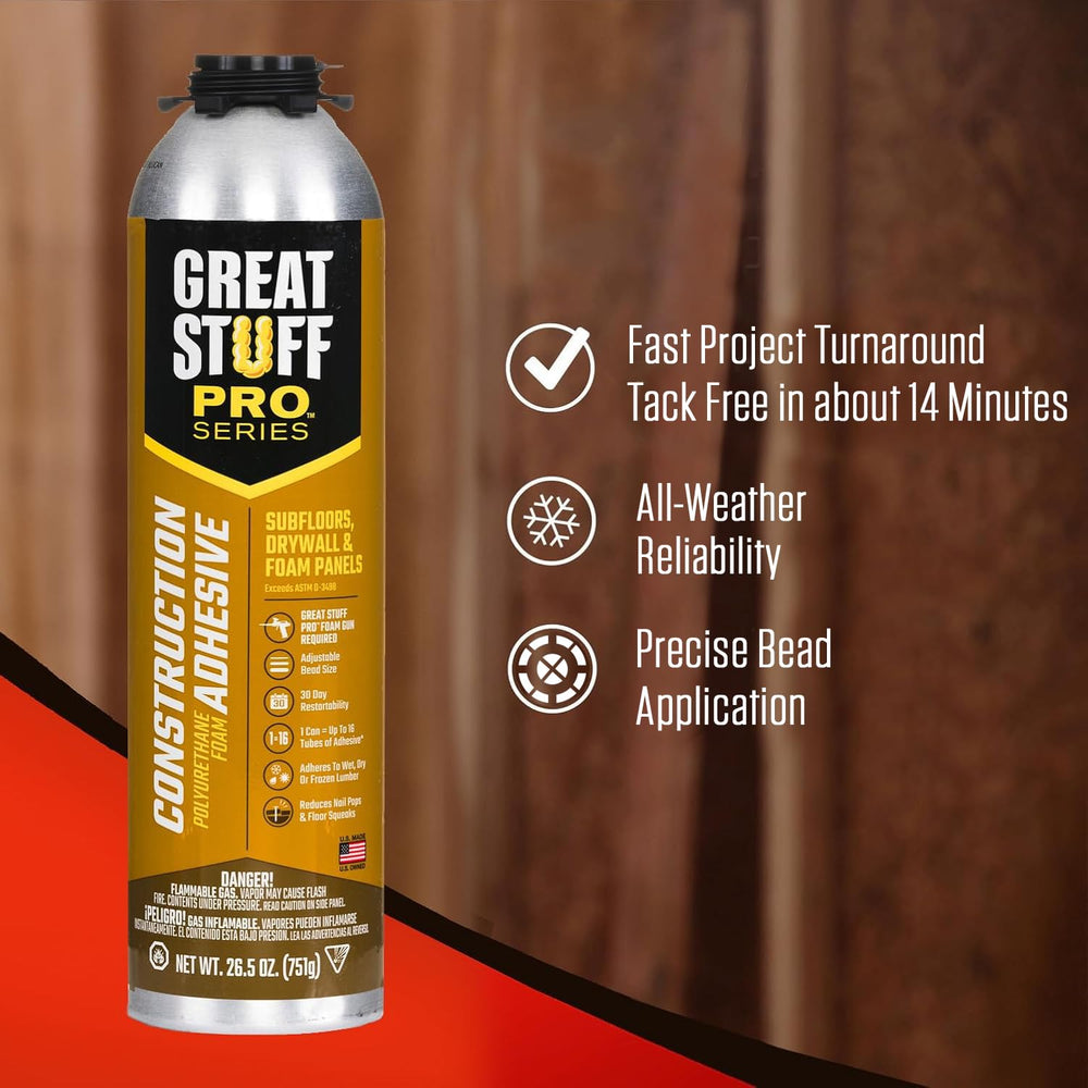 GREAT STUFF PRO Construction Adhesive for Wall & Floor 26.5oz, Polyuretha...