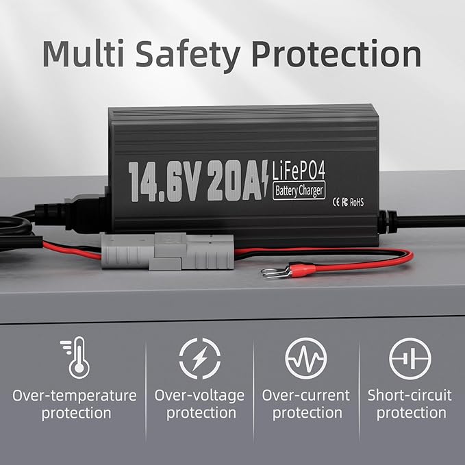 12V 20A Lithium Battery Charger, 14.6V LiFePO4 Battery Charger AC-DC Fast and