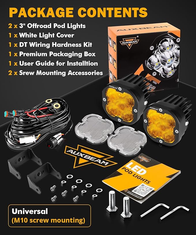 Auxbeam XP-Ultra Series 3 Inch Flood Beam LED Pods, 9600LM White Offroad