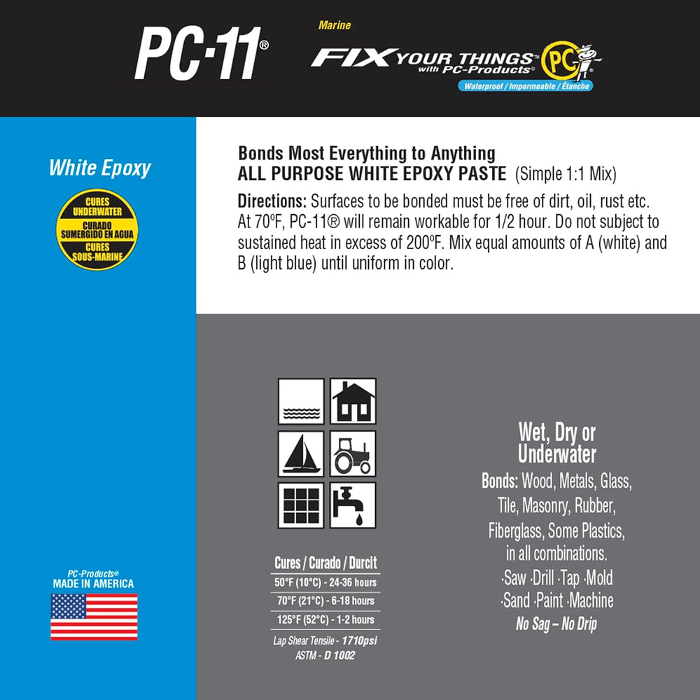 PC-Products PC-11 Epoxy Adhesive Paste, Two-Part Marine Grade, 1 lb in Two Ca...