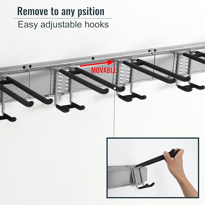 Wall Mount Tool Storage Rack, Heavy Duty Garage Organizer, Garden Hooks and