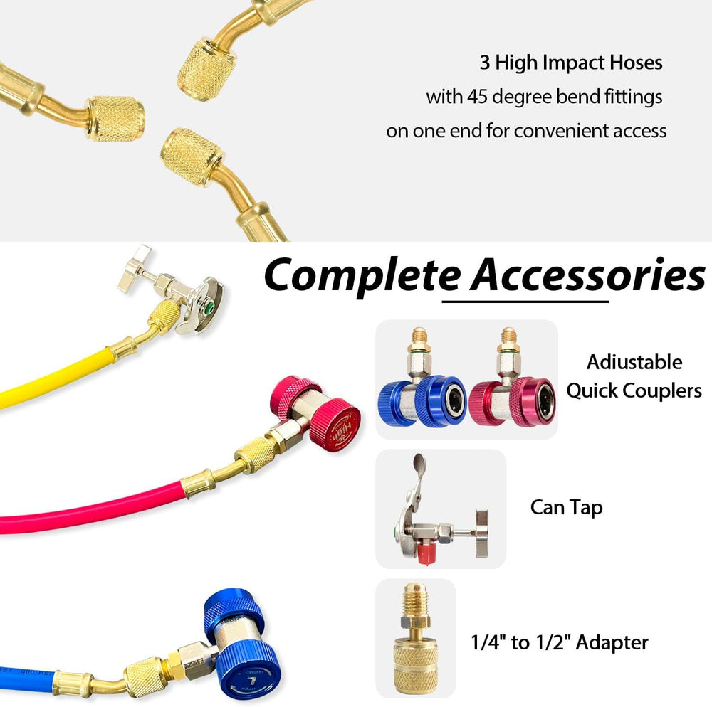 Sutekus AC Gauge Set 3 Way AC Manifold Gauge Set Freon Charge Kit with Hoses ...