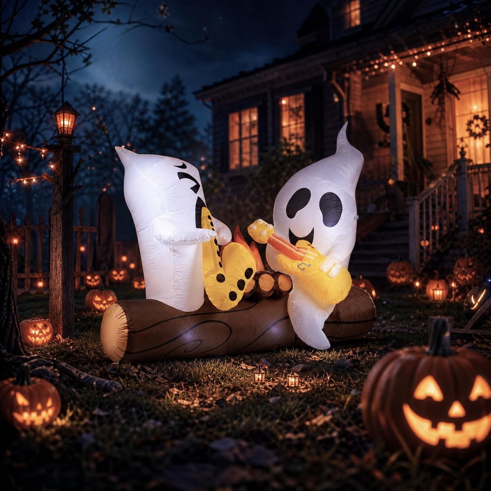 6 FT Halloween Inflatable Musical Ghosts Built in LED Campfire Yard Decor
