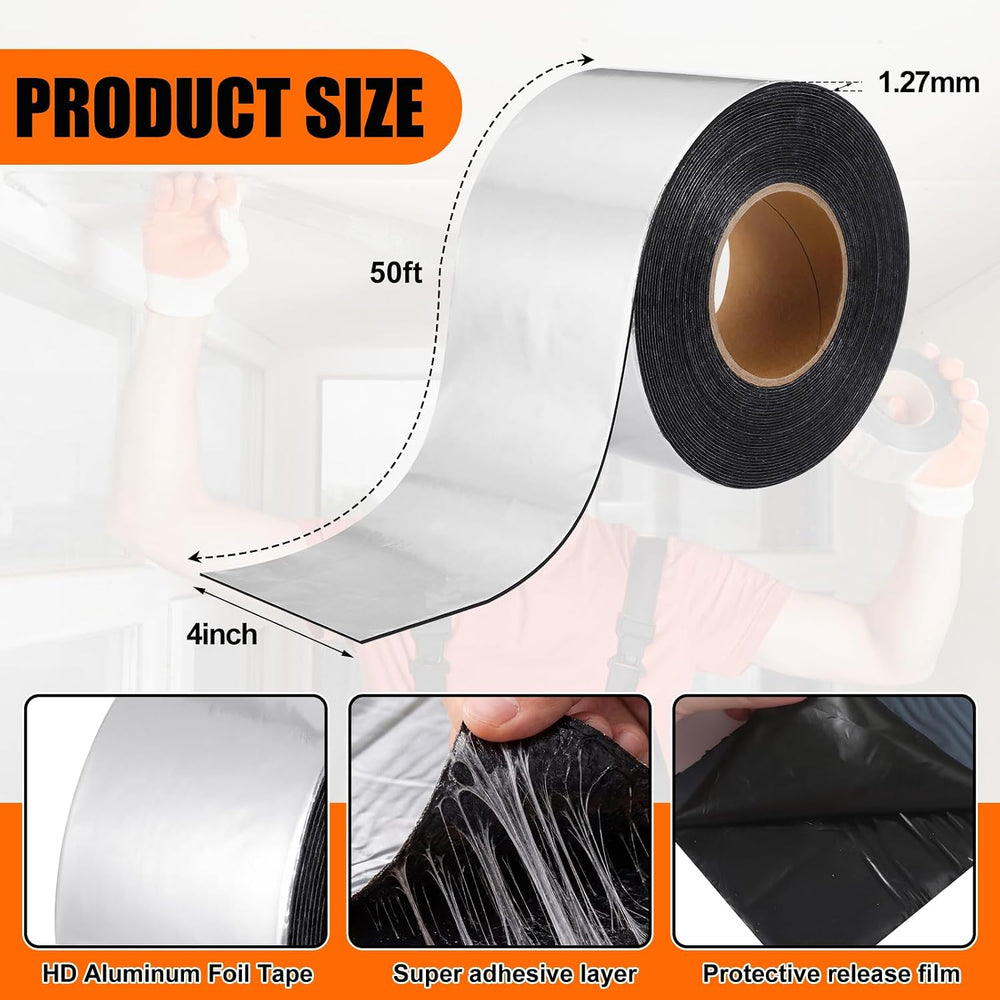 2 Pcs 50 Mil Heavy Duty Aluminum Foil Rubber Tape, Waterproof, for Sealing Ro...