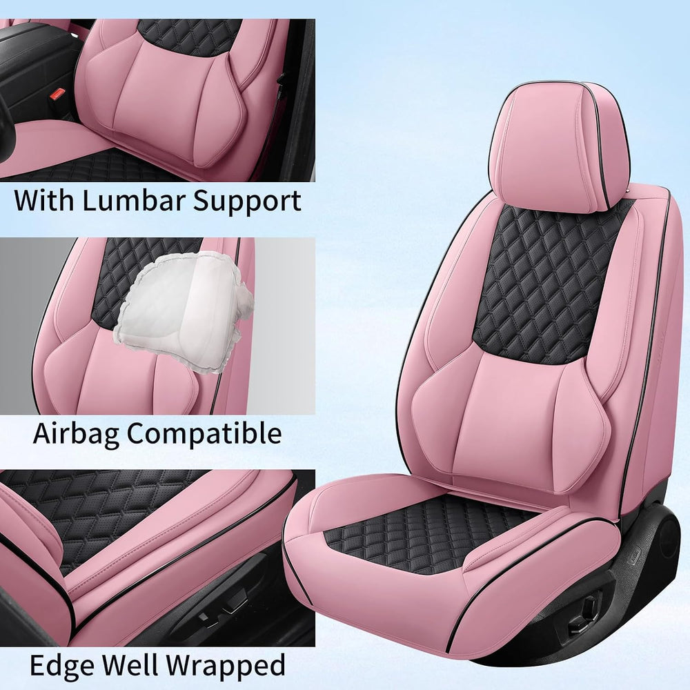 Pink Black Leather Car Seat Covers Full Set Universal Fit for Most 5 Seats